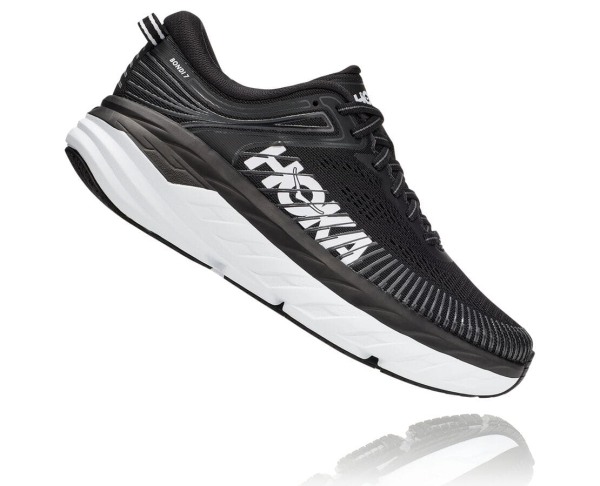 Hoka One One Bondi 7 Womens UK - Black / White Road Running Shoes - LFMKP0248